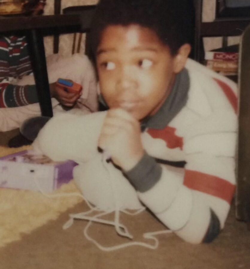 young boy with microphone